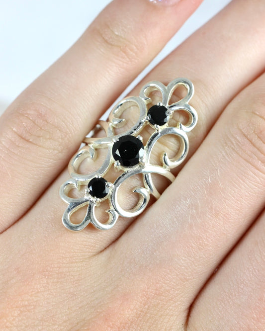 Black Tourmaline Filigree Ring
