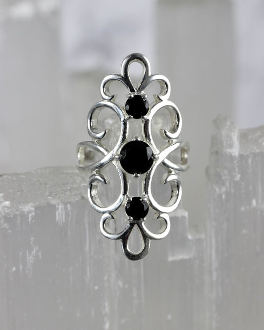 Black Tourmaline Filigree Ring