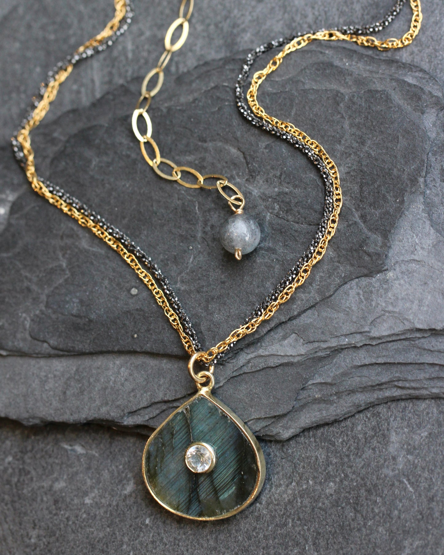 Labradorite Quartz Encrusted Necklace