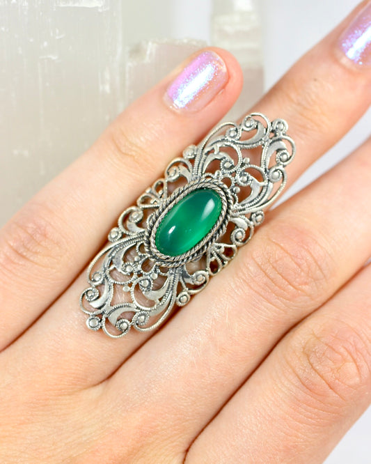 Green Onyx Filigree Ring