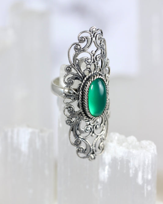 Green Onyx Filigree Ring
