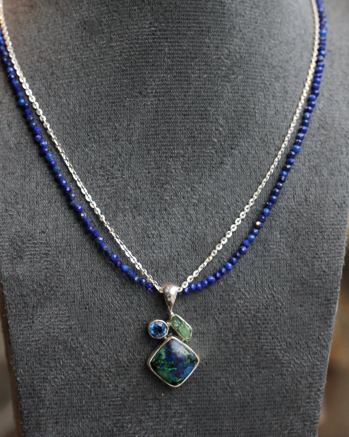 Azurite Malachite Lapis Beaded Layered Necklace