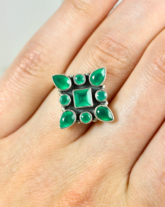 Green Onyx Geometric Ring