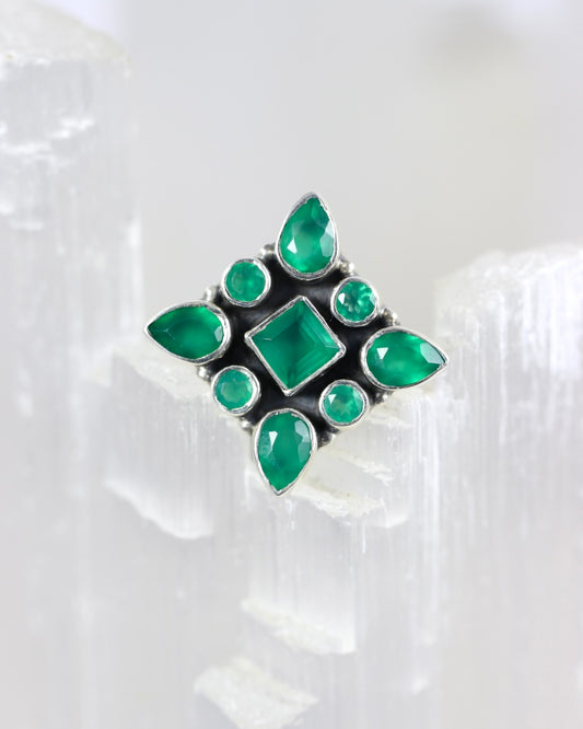 Green Onyx Geometric Ring