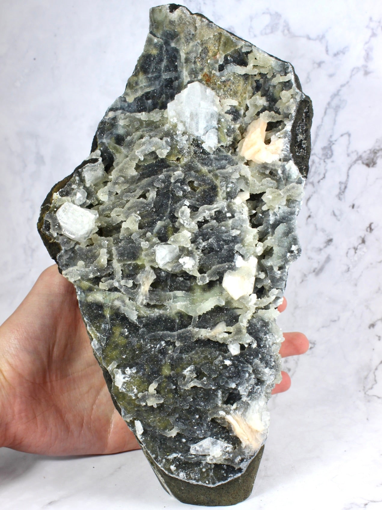 Apophyllite Stilbite on Black Chalcedony