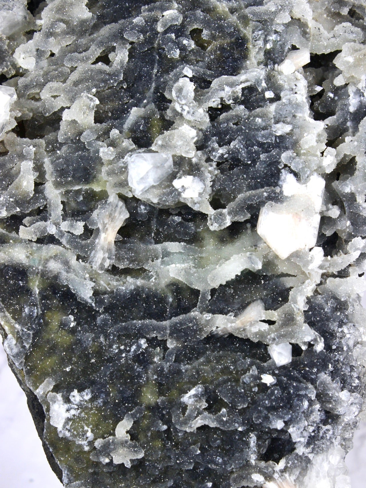 Apophyllite Stilbite on Black Chalcedony