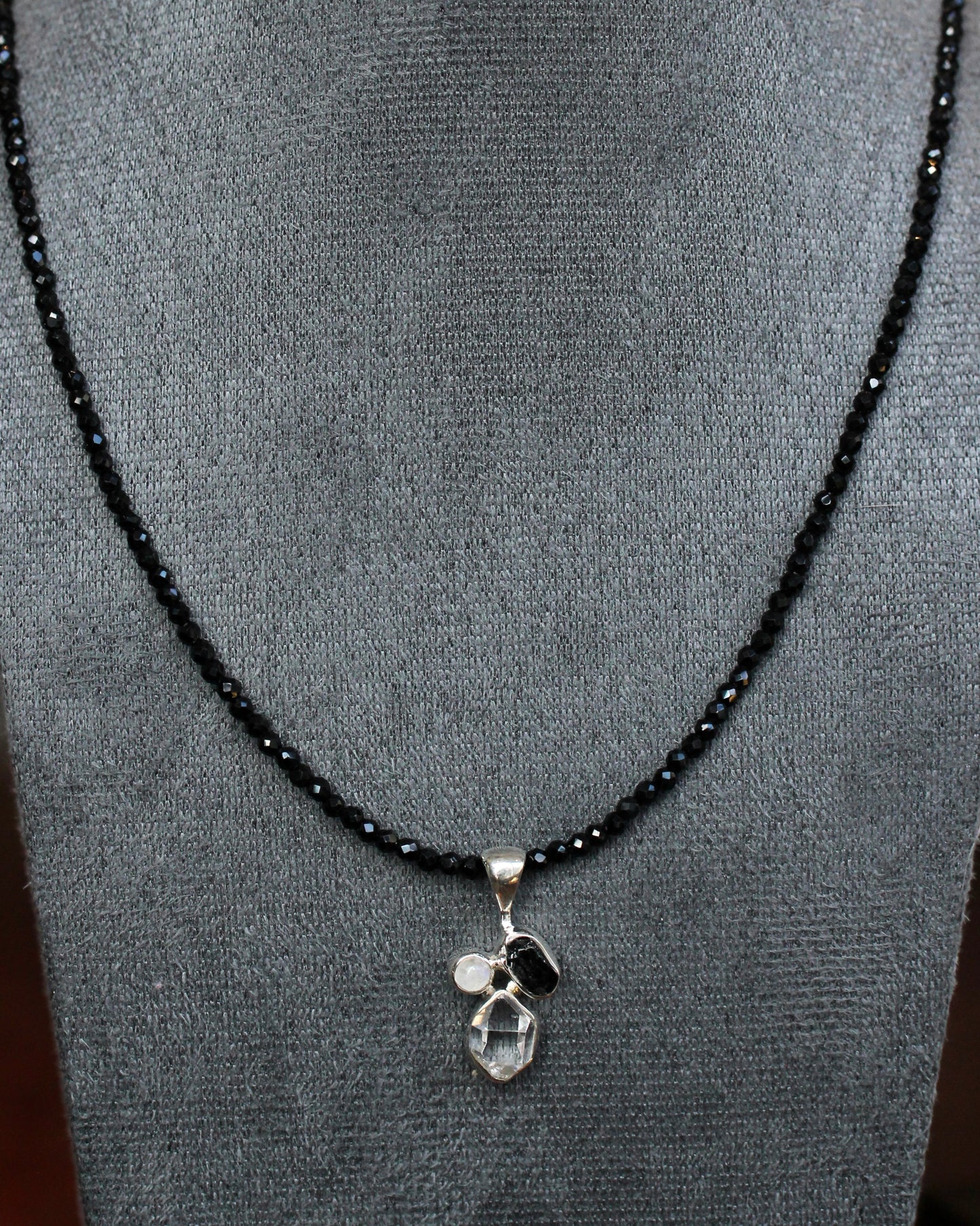 Herkimer Diamond Black Spinel Beaded Necklace