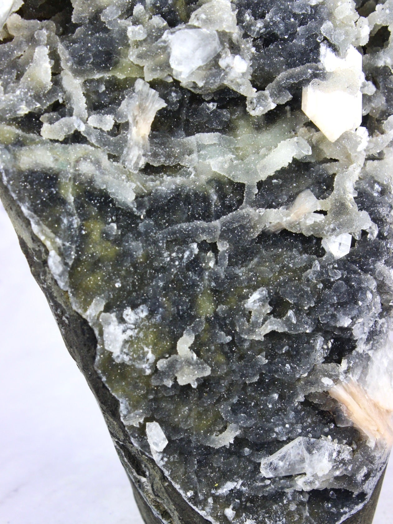 Apophyllite Stilbite on Black Chalcedony