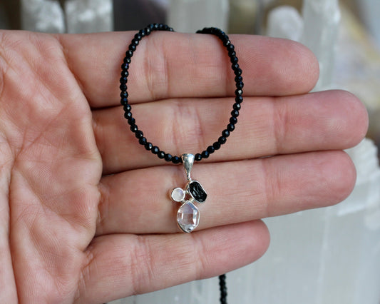 Herkimer Diamond Black Spinel Beaded Necklace