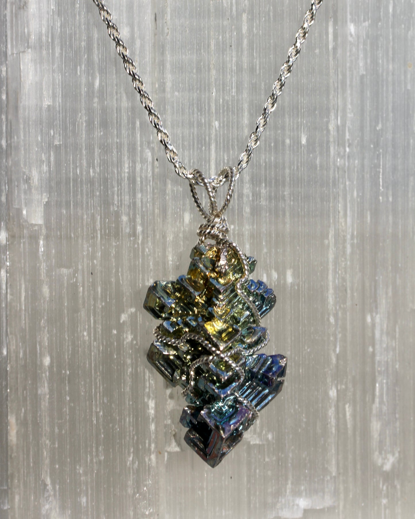 Bismuth Silver Pendant Necklace
