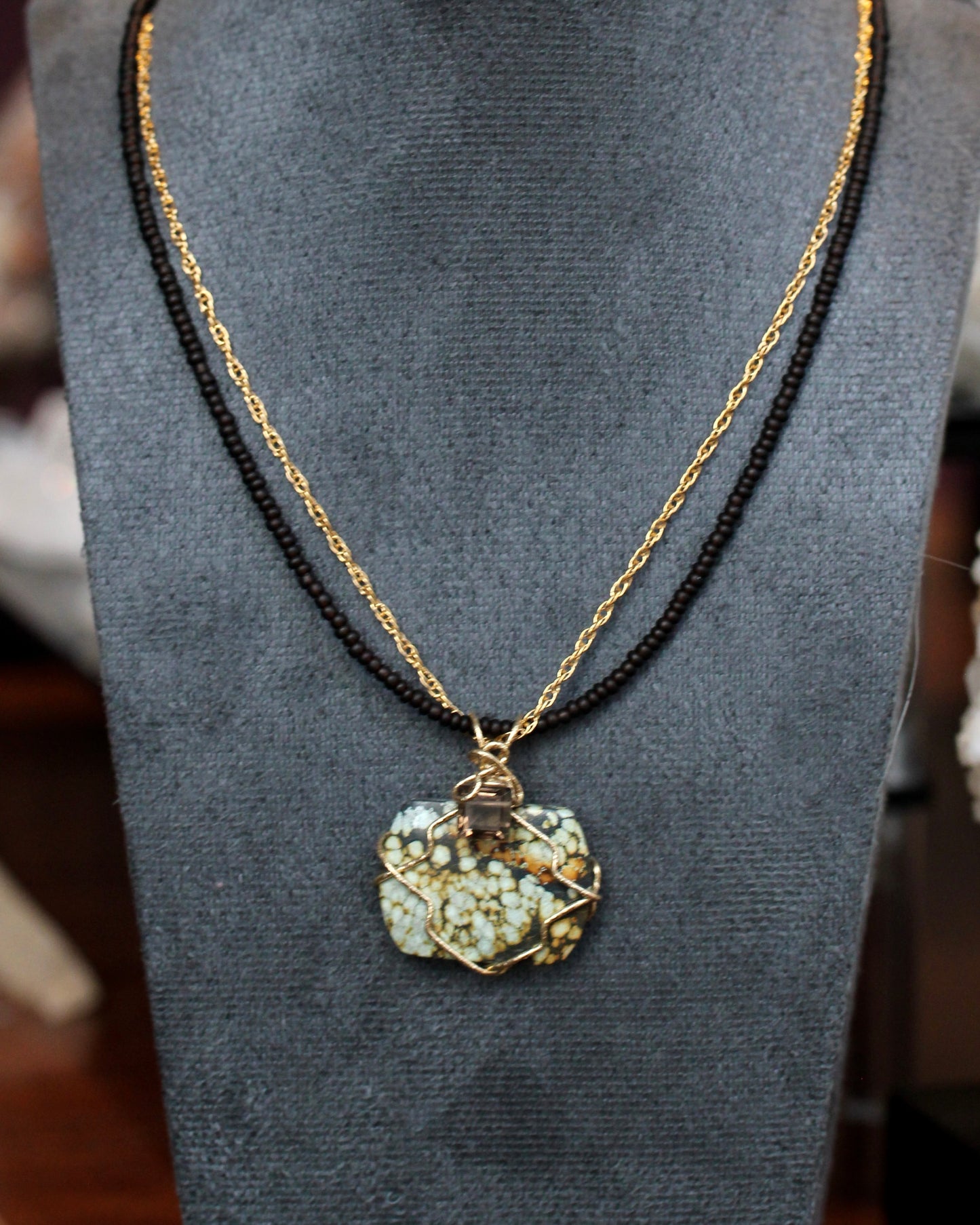 Turquoise Smokey Gold Necklace