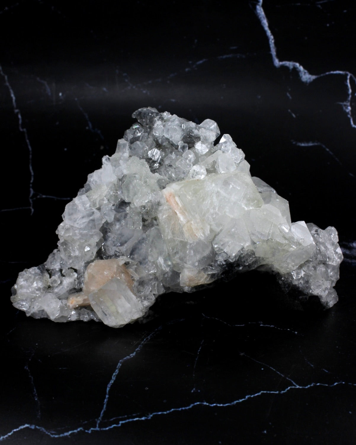 Apophyllite Stilbite on Black Chalcedony