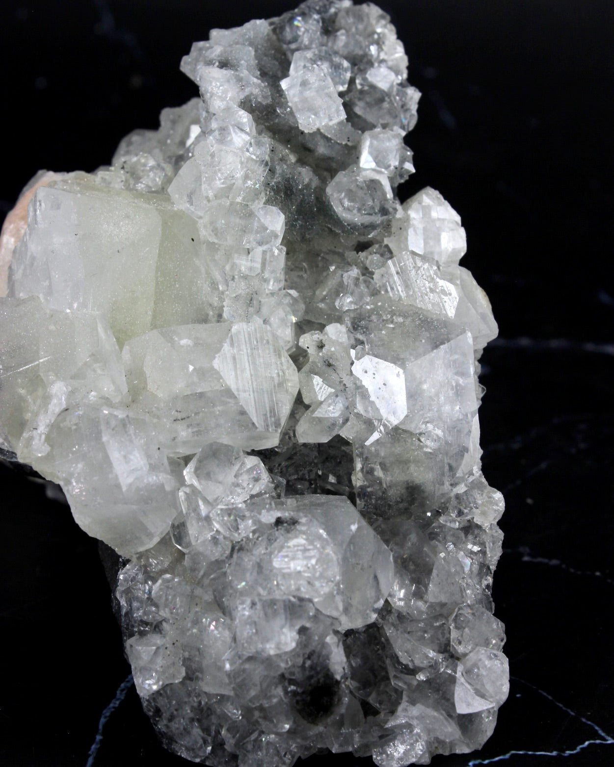 Apophyllite Stilbite on Black Chalcedony