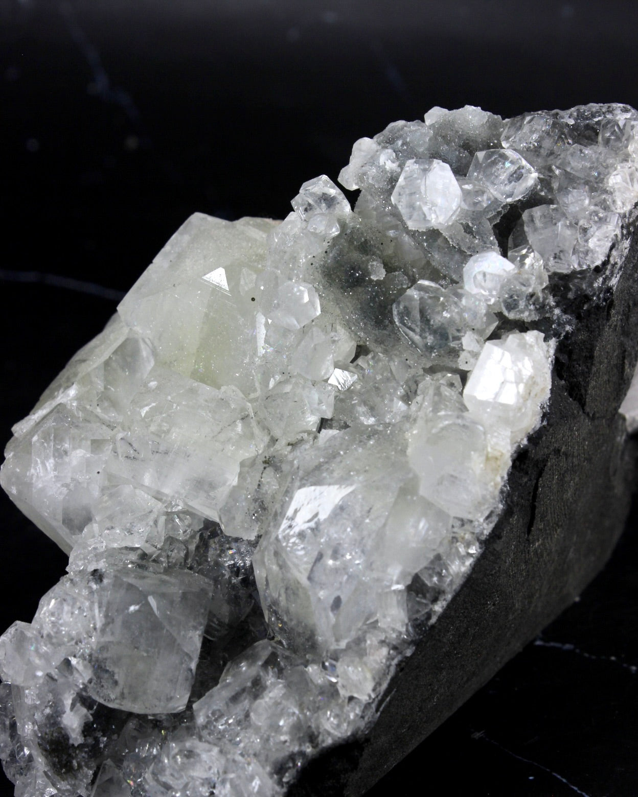 Apophyllite Stilbite on Black Chalcedony