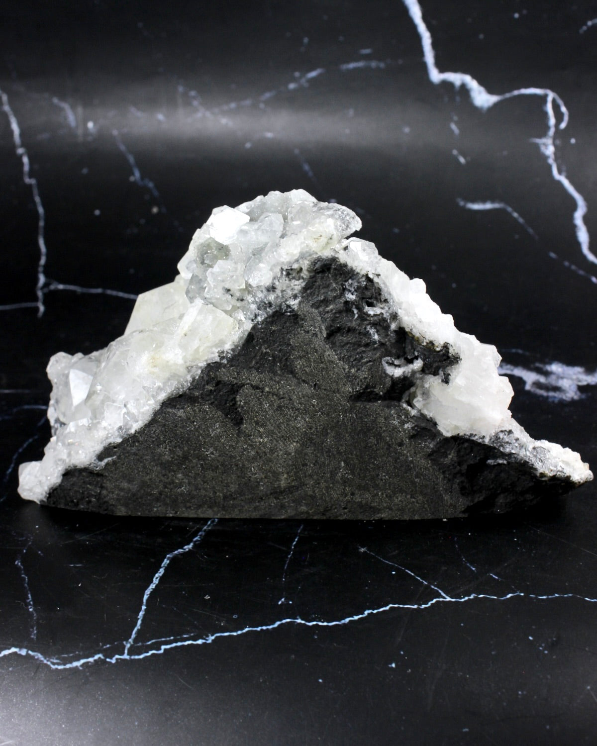 Apophyllite Stilbite on Black Chalcedony