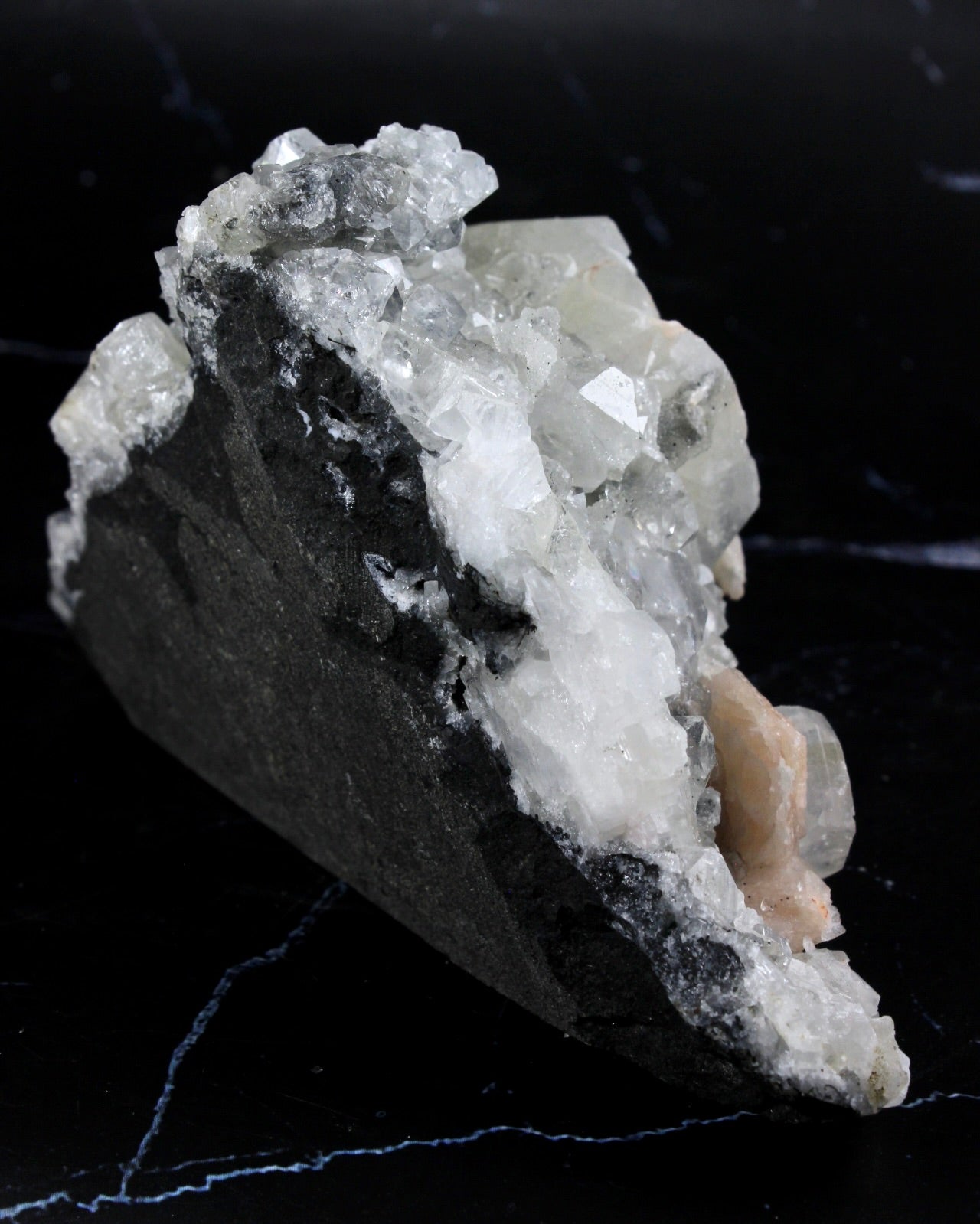 Apophyllite Stilbite on Black Chalcedony