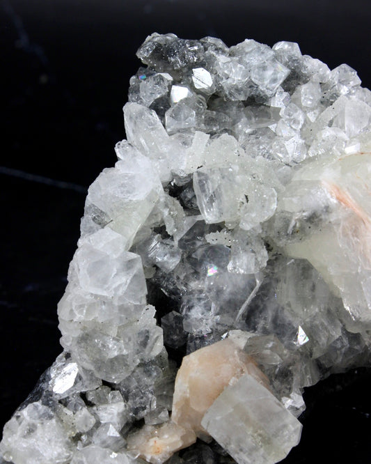 Apophyllite Stilbite on Black Chalcedony