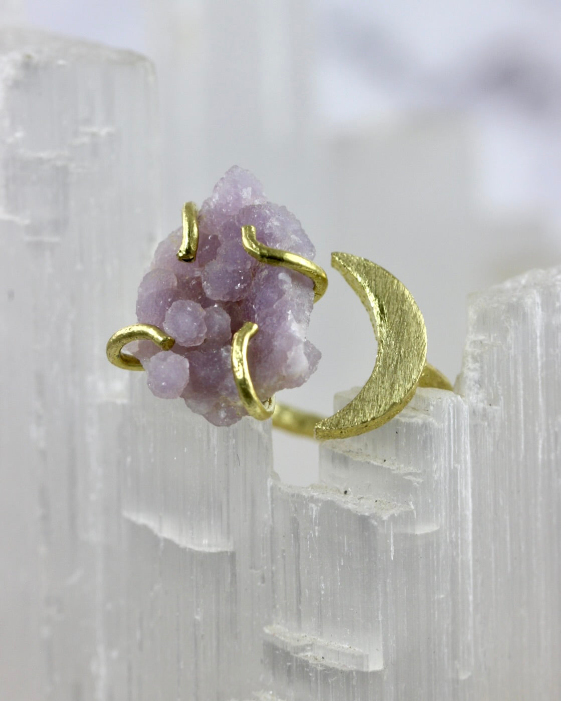 Grape Agate Brass Moon Ring