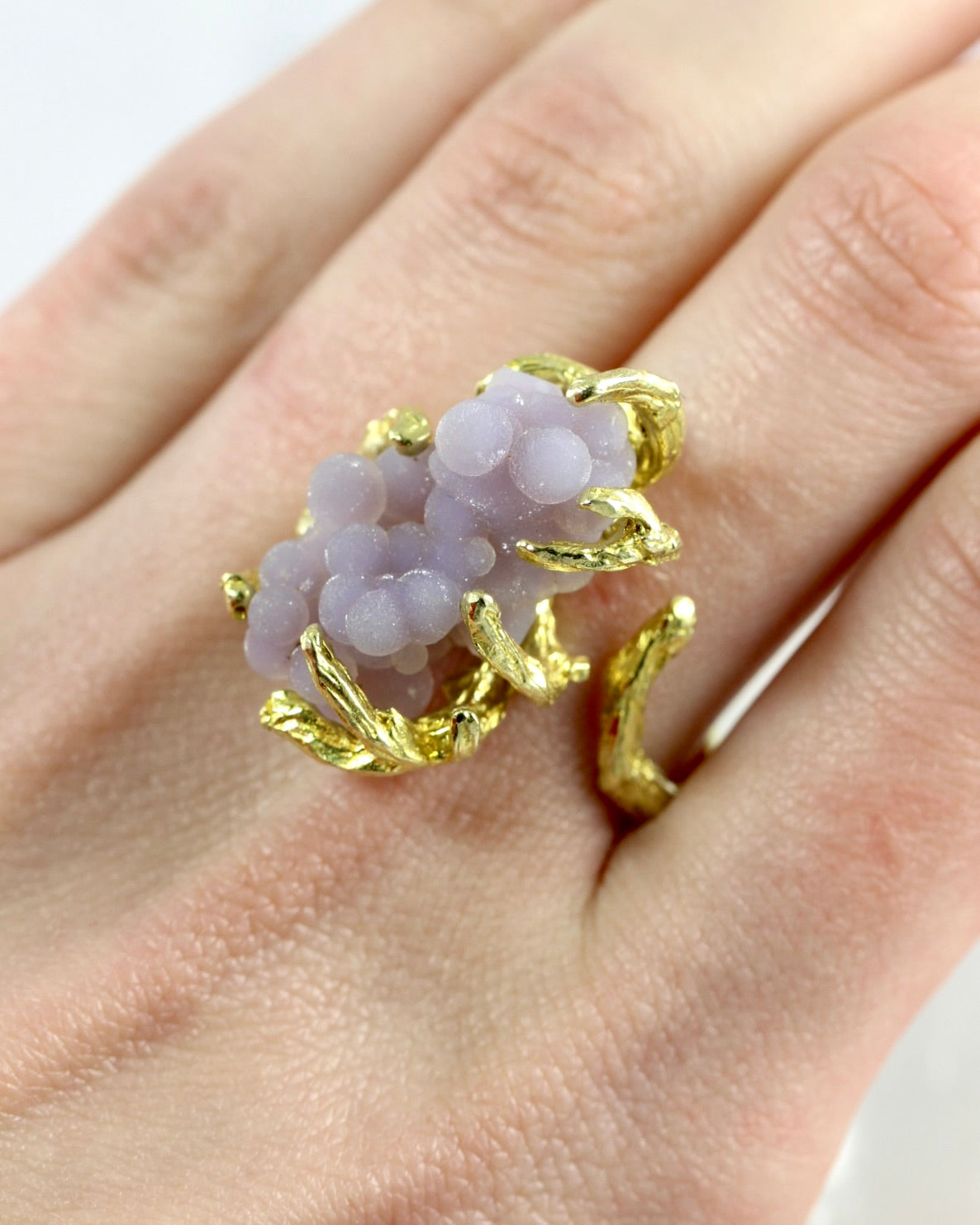 Grape Agate Branch Brass Ring