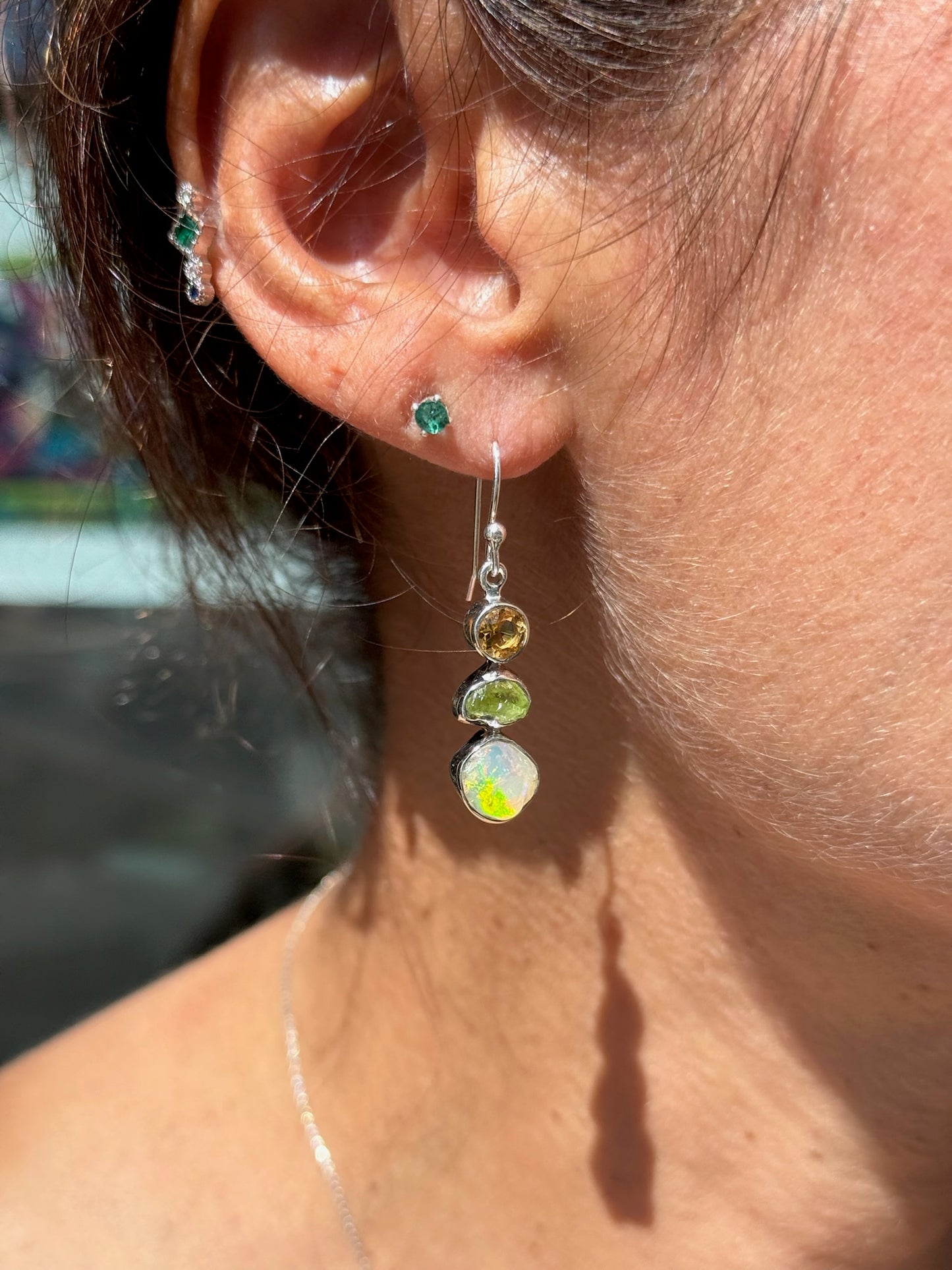 Opal Peridot Citrine Drop Earrings