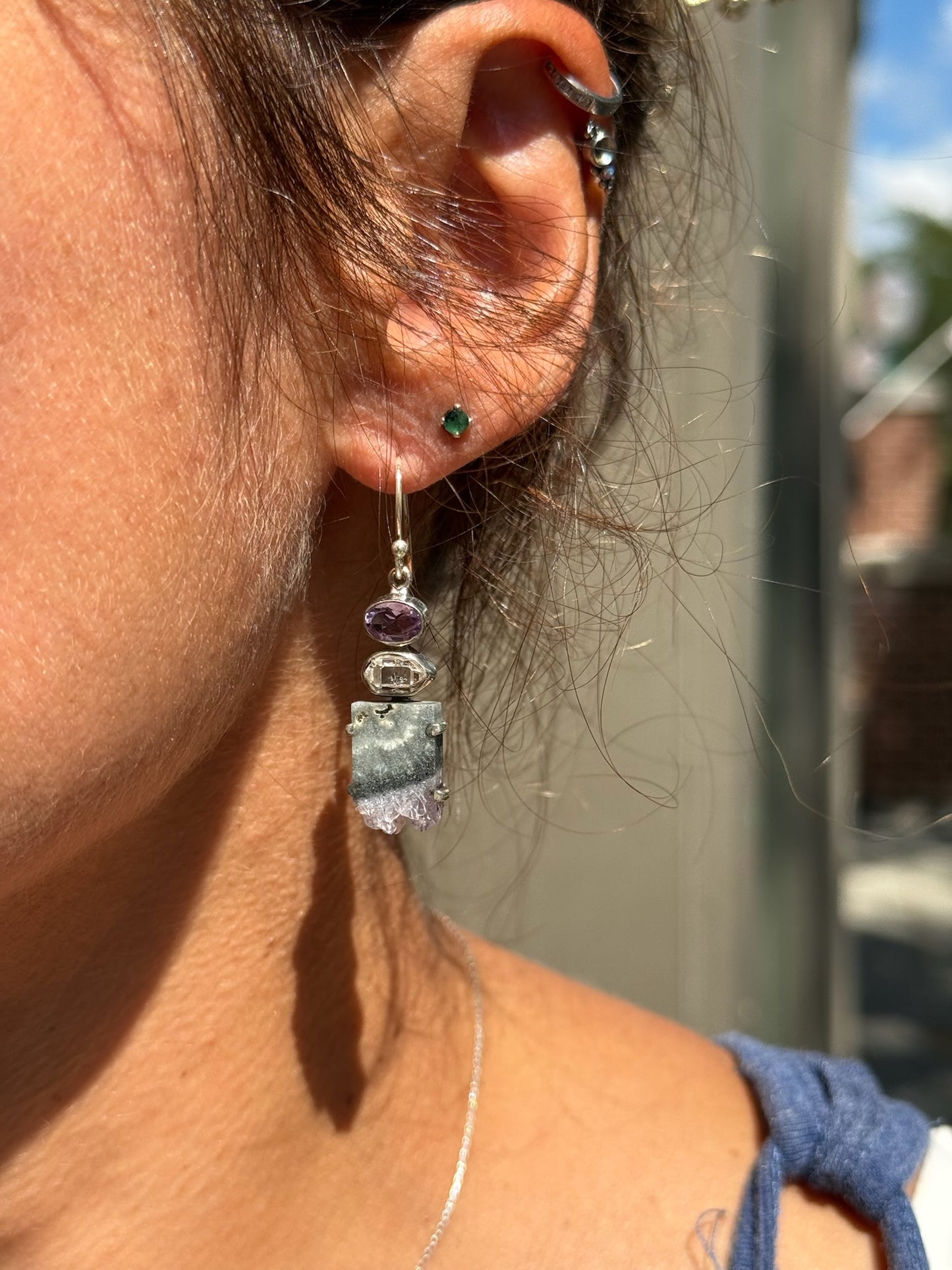 Amethyst Herkimer Diamond Earrings