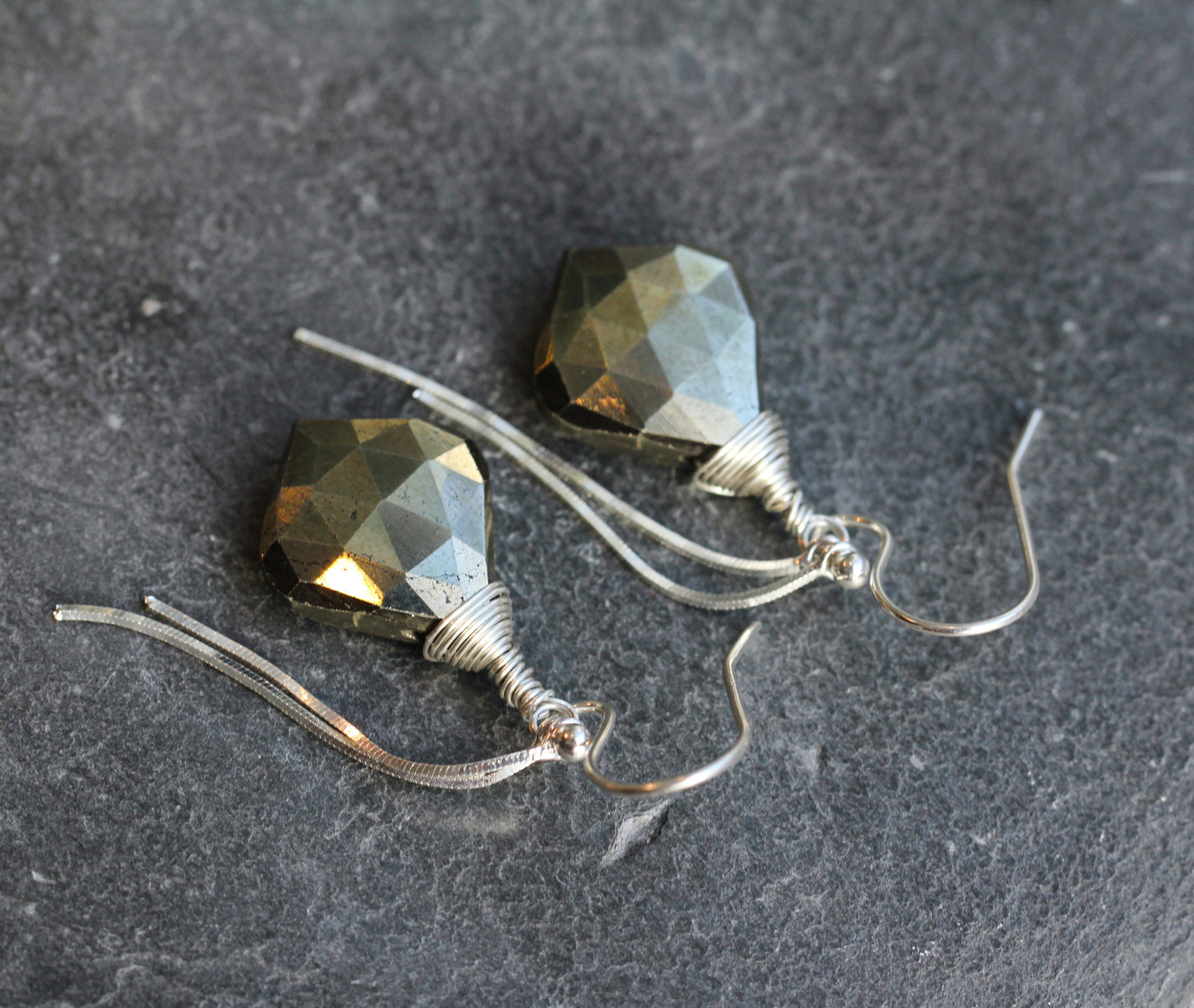 Pyrite Silver Chain Drape Earrings