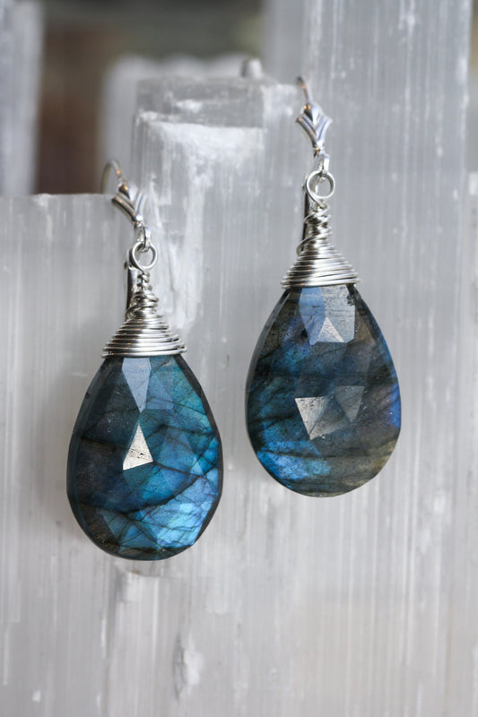Labradorite Large Teardrop Earrings