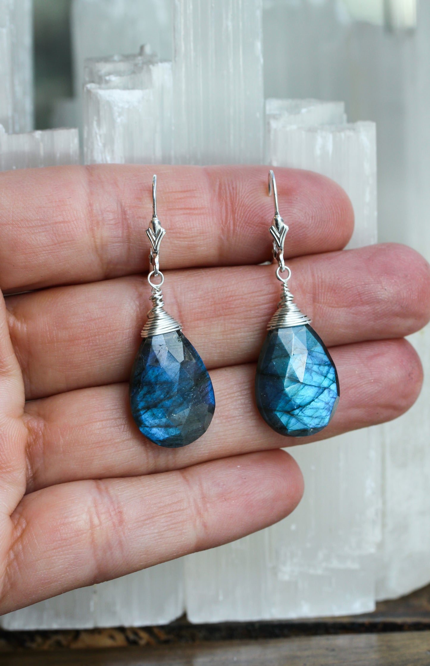 Labradorite Large Teardrop Earrings
