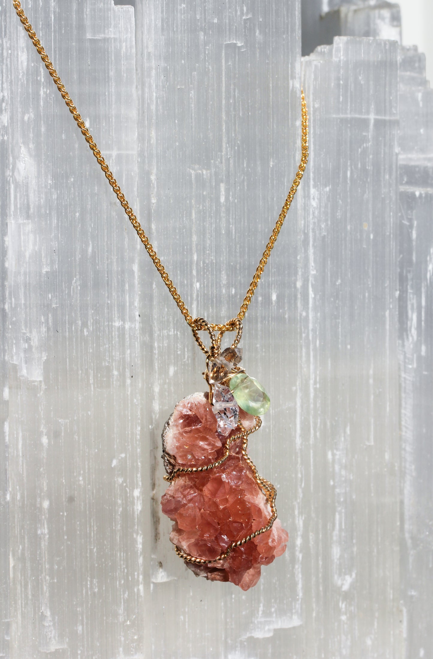 Pink Amethyst Prehnite Pendant