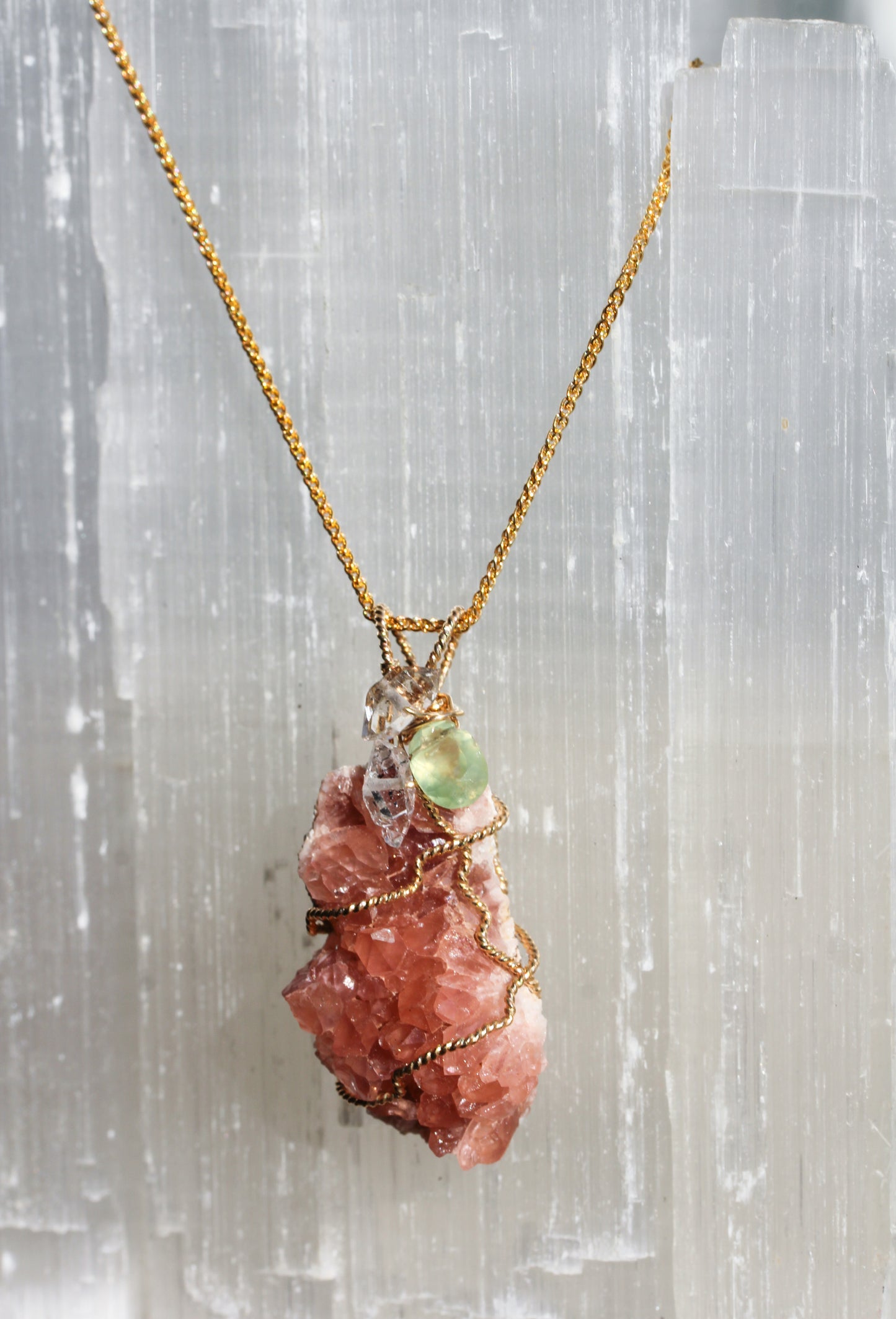Pink Amethyst Prehnite Pendant