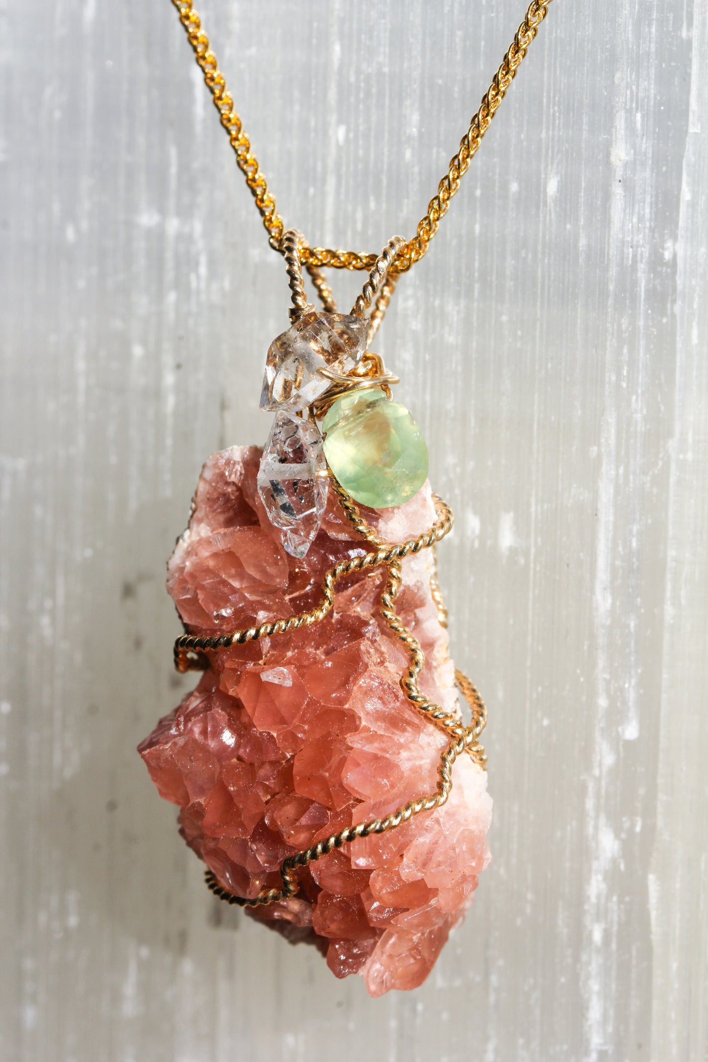 Pink Amethyst Prehnite Pendant