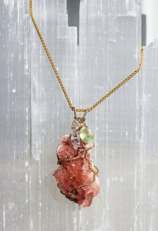 Pink Amethyst Prehnite Pendant