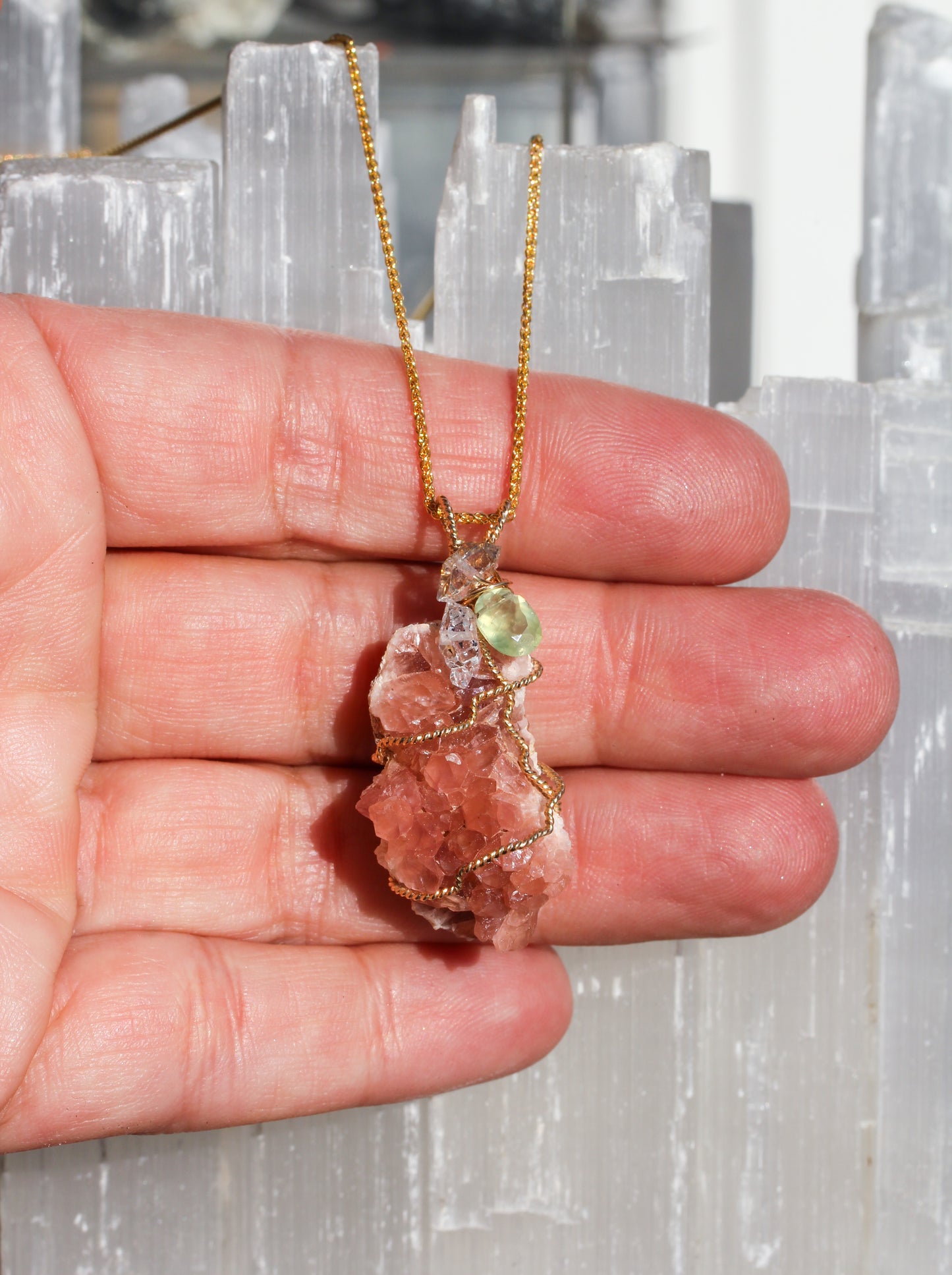 Pink Amethyst Prehnite Pendant