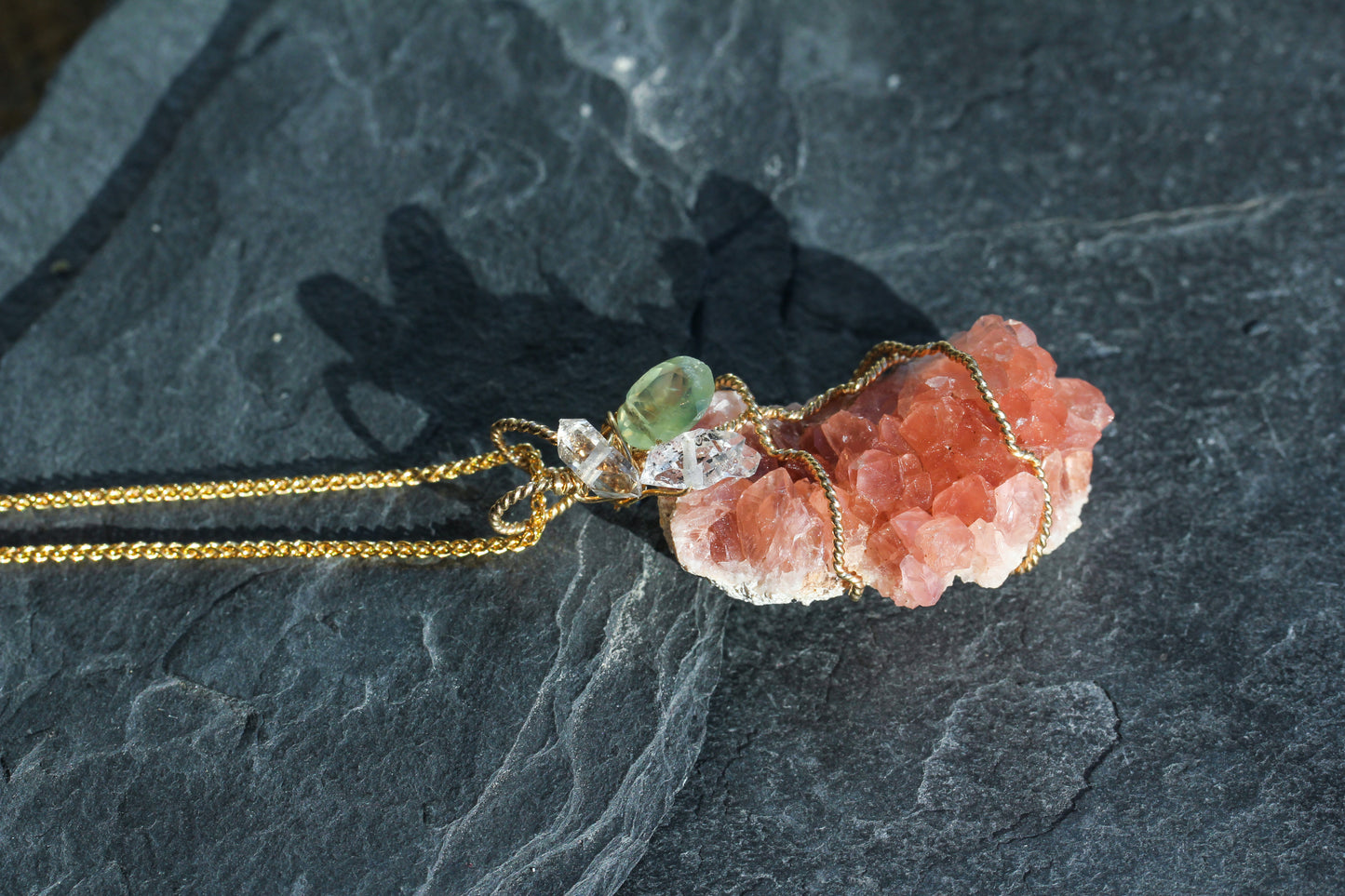 Pink Amethyst Prehnite Pendant