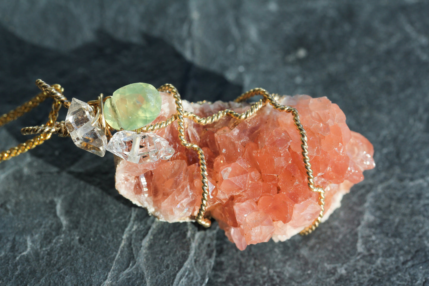 Pink Amethyst Prehnite Pendant