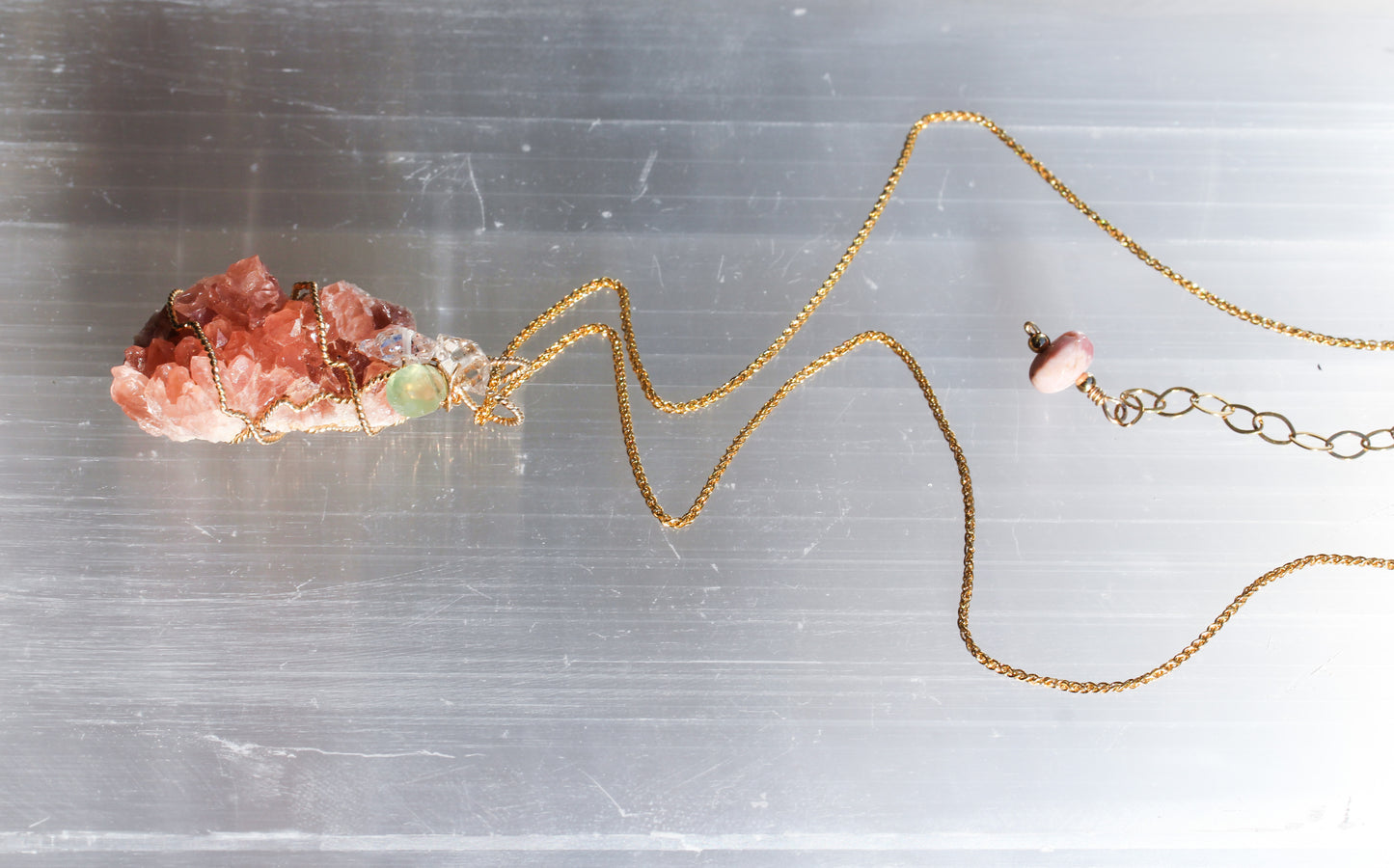 Pink Amethyst Prehnite Pendant