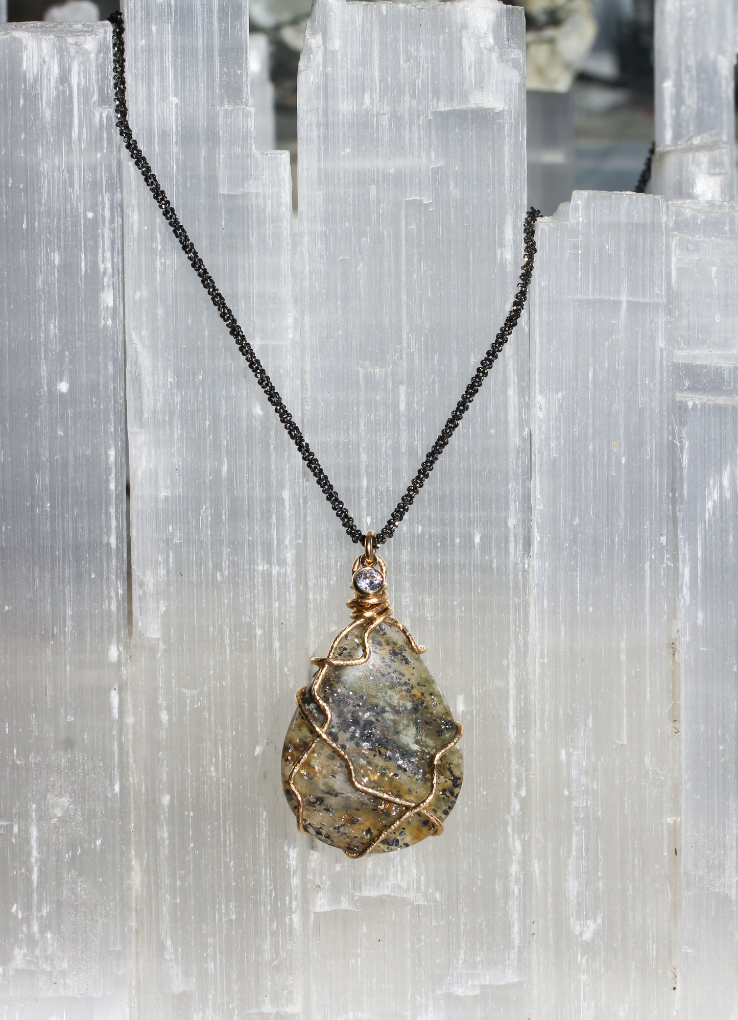 Black Sunstone Teardrop Necklace
