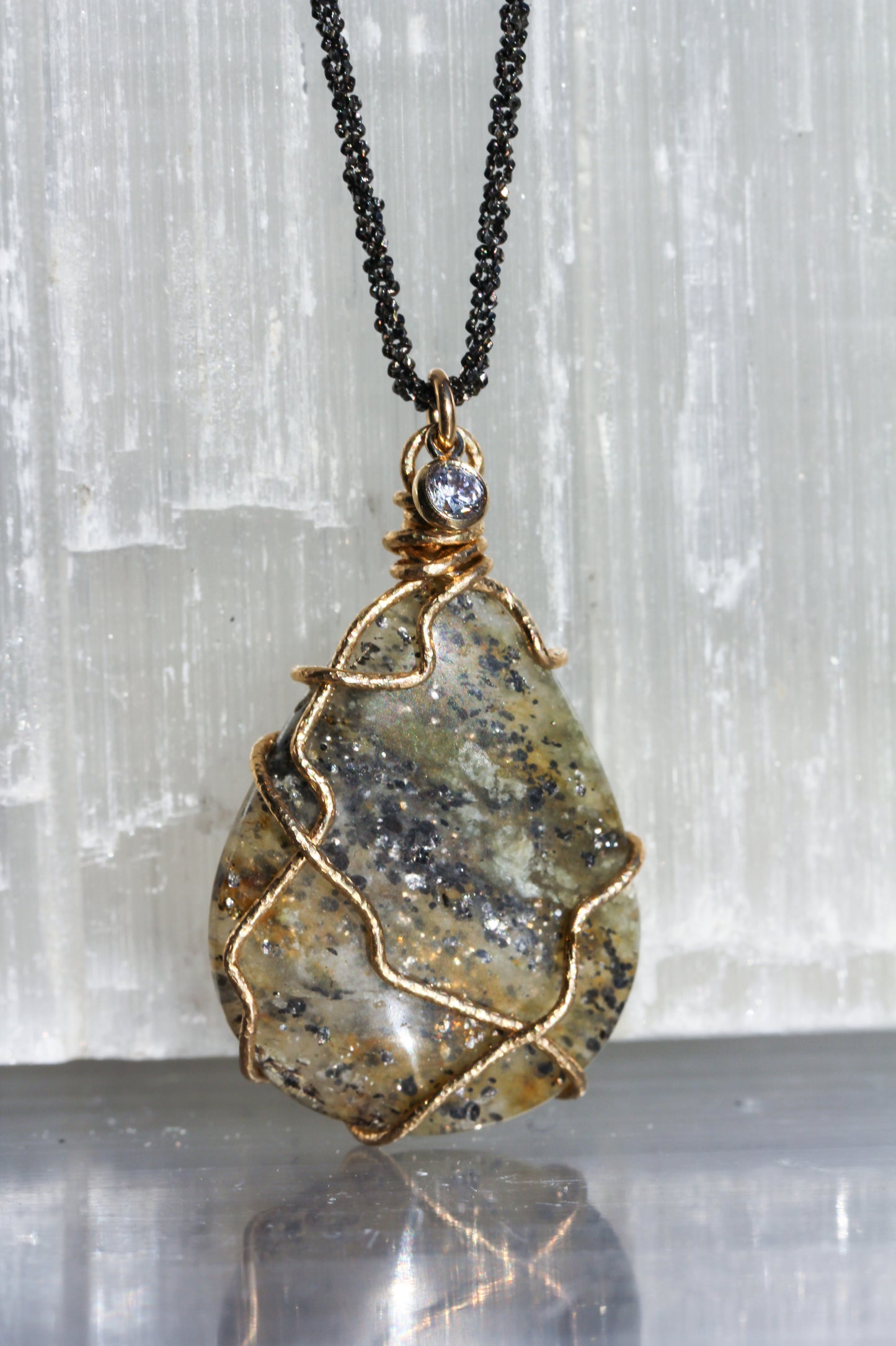 Black Sunstone Teardrop Necklace