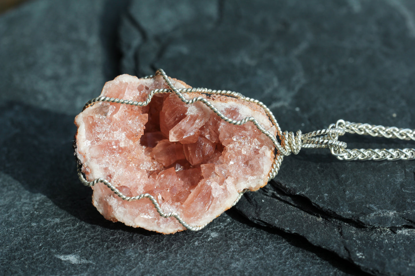 Pink Amethyst Large Geode Pendant