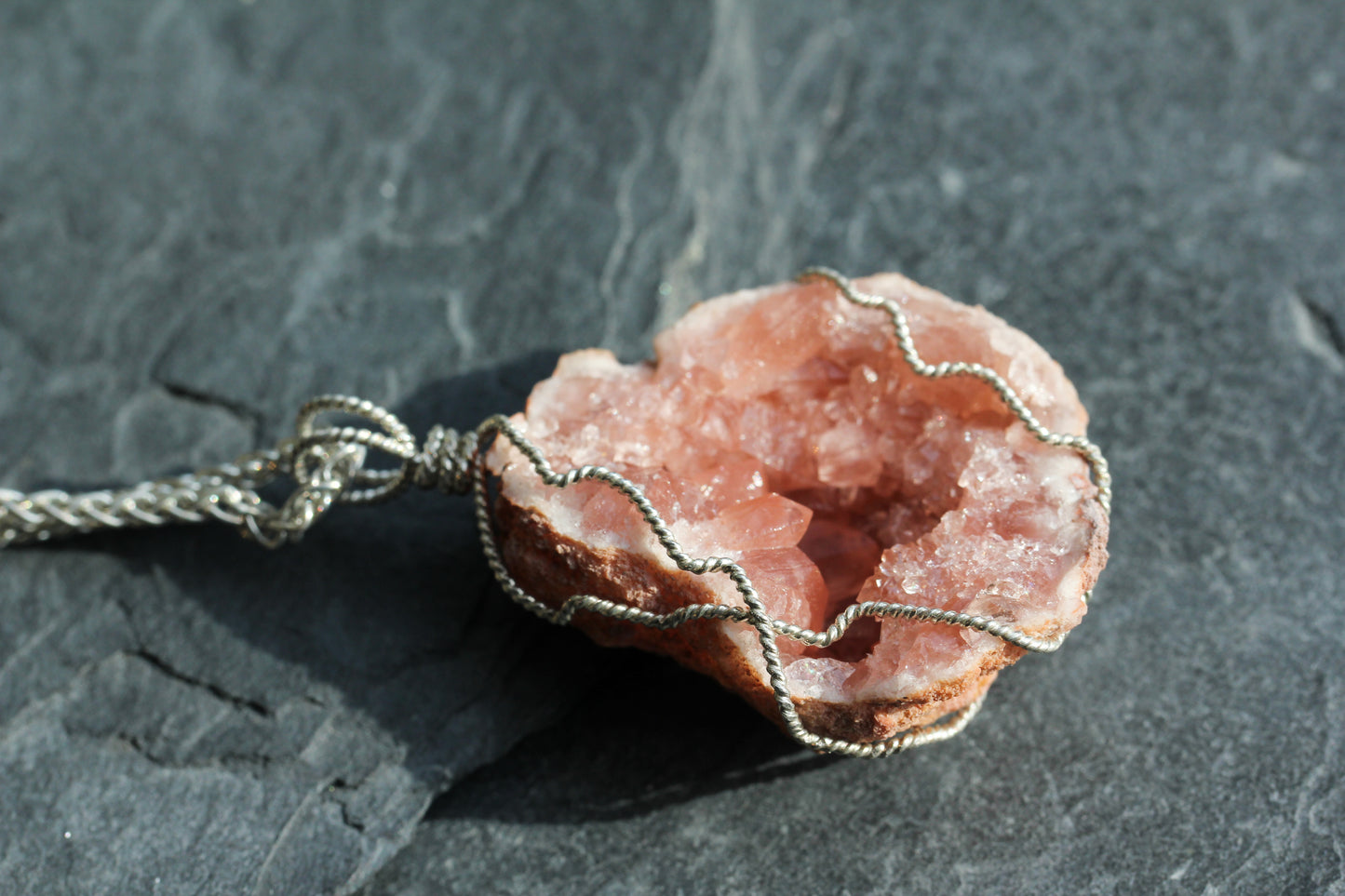 Pink Amethyst Large Geode Pendant