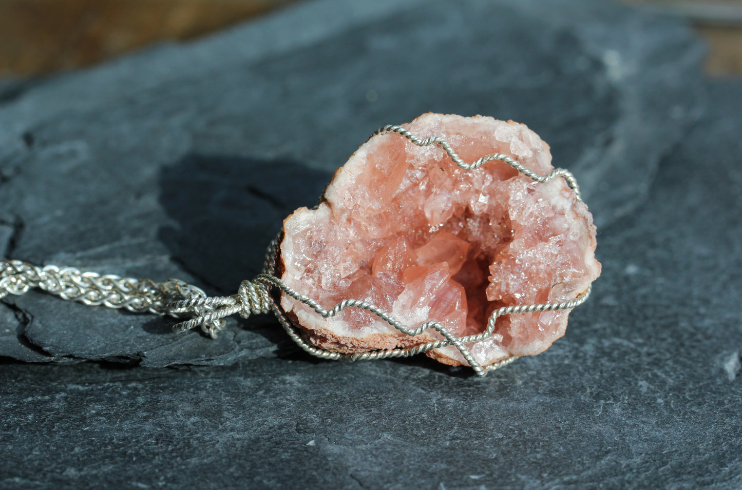 Pink Amethyst Large Geode Pendant