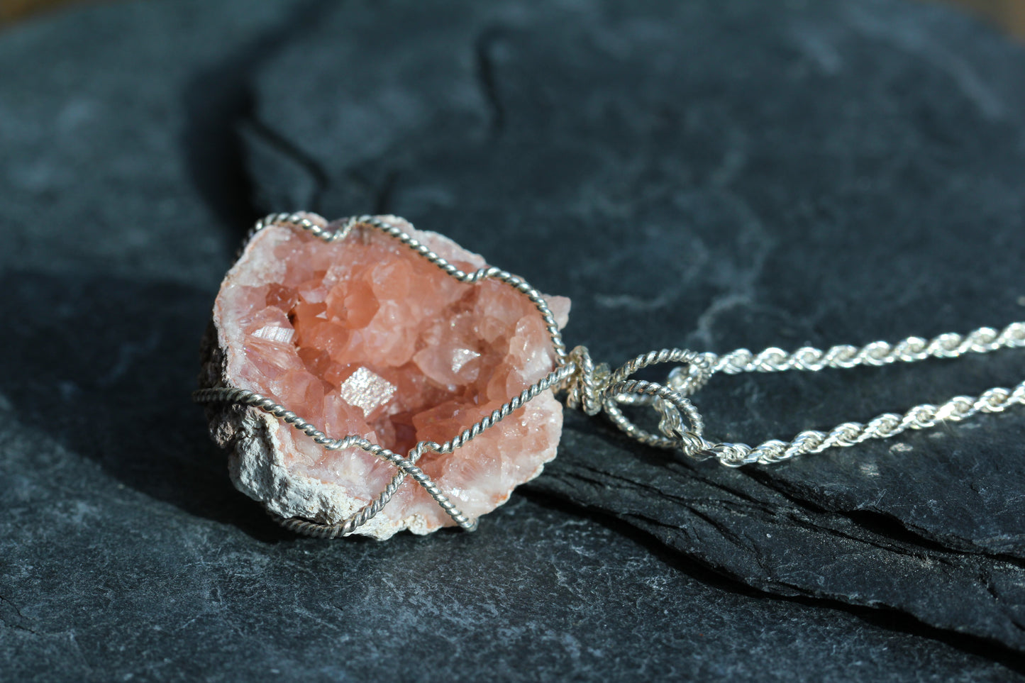Pink Amethyst Small Geode Pendant