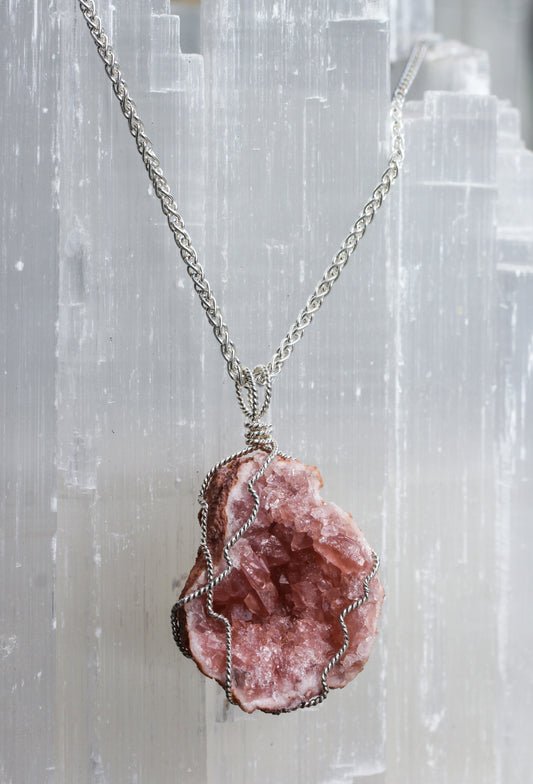 Pink Amethyst Large Geode Pendant