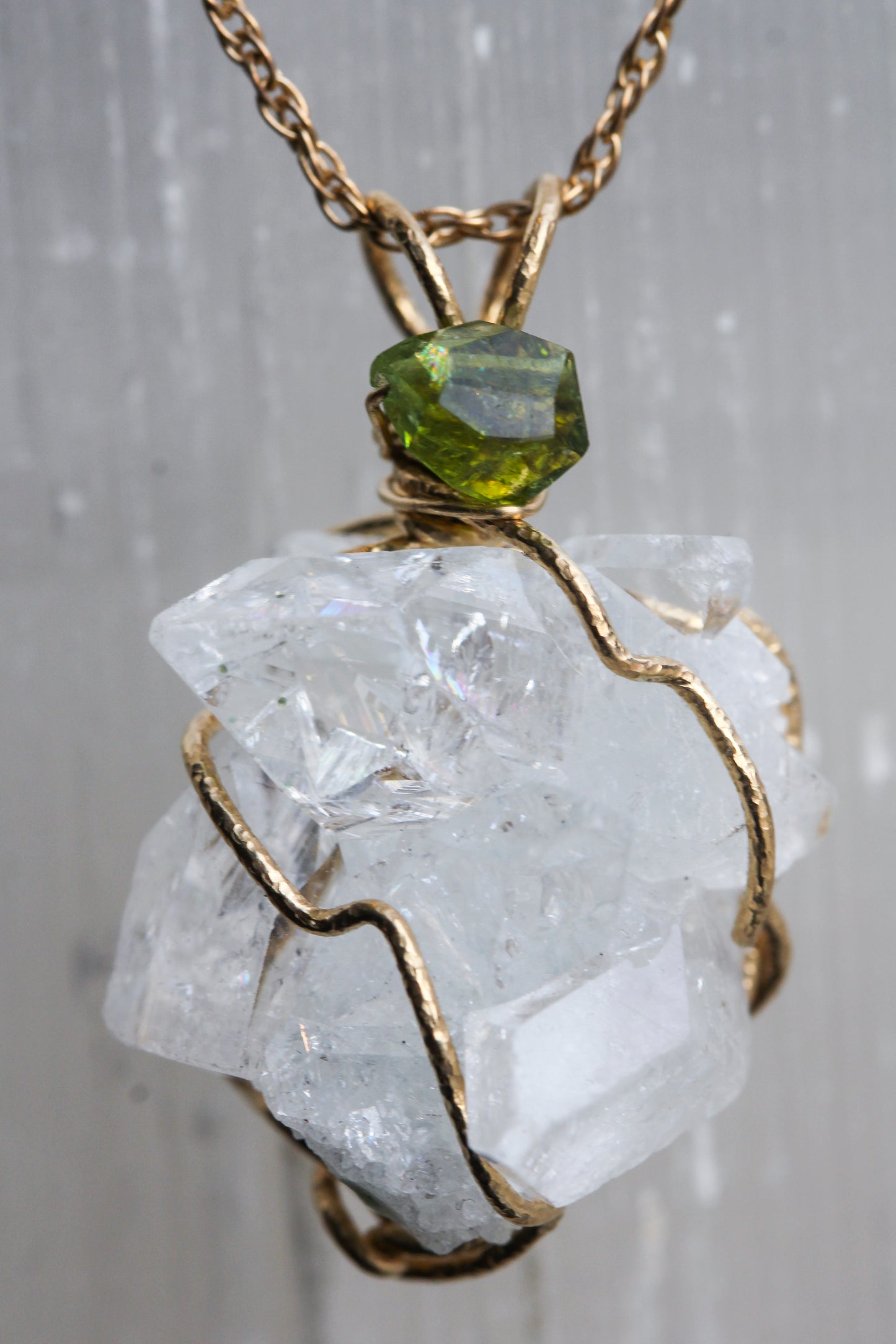 Apophyllite Crystal Cluster Green Tourmaline Necklace