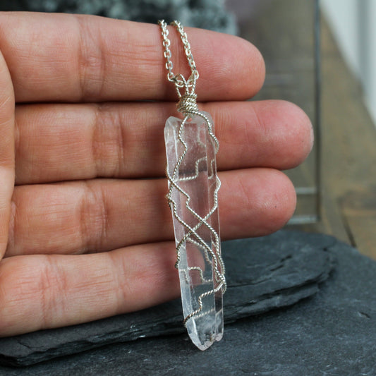 Quartz Crystal Point Silver Necklace