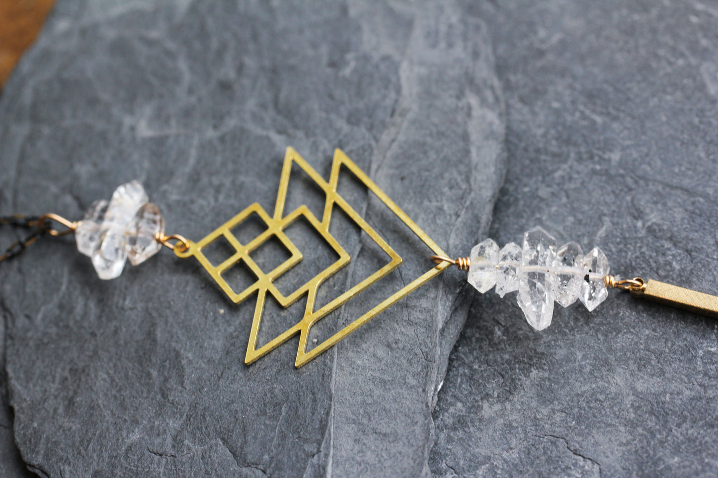 Quartz Brass Geometric Necklace