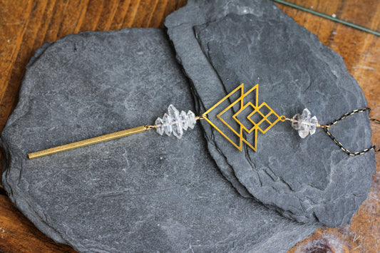 Quartz Brass Geometric Necklace