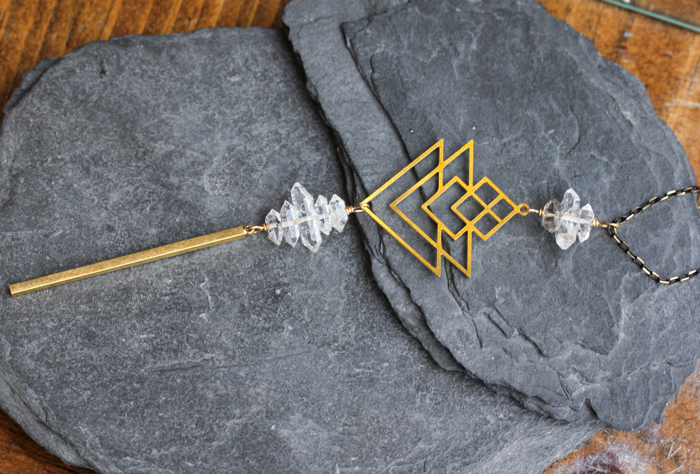 Quartz Brass Geometric Necklace