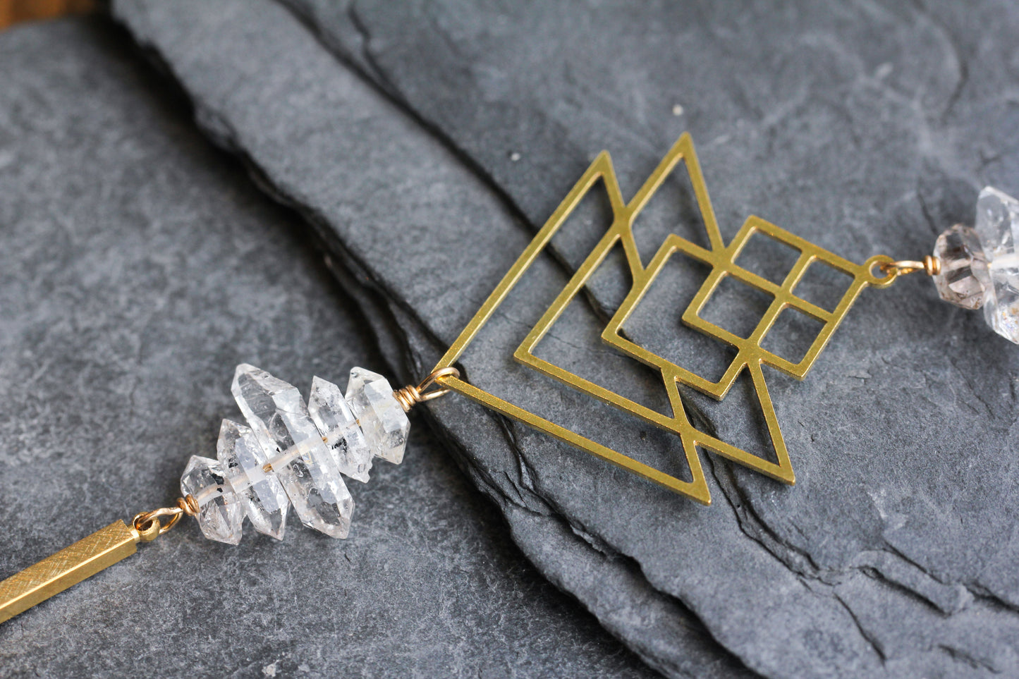 Quartz Brass Geometric Necklace