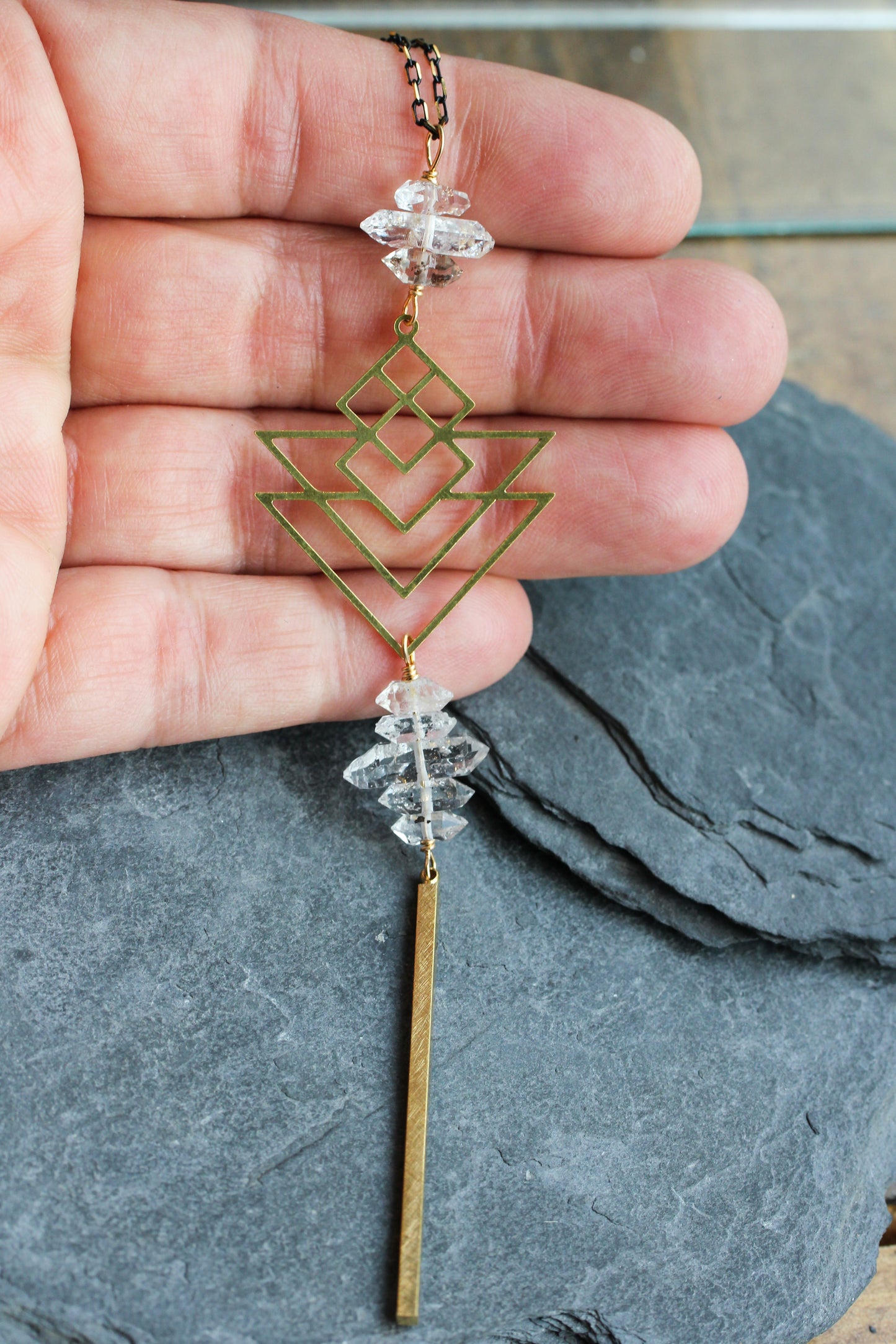 Quartz Brass Geometric Necklace
